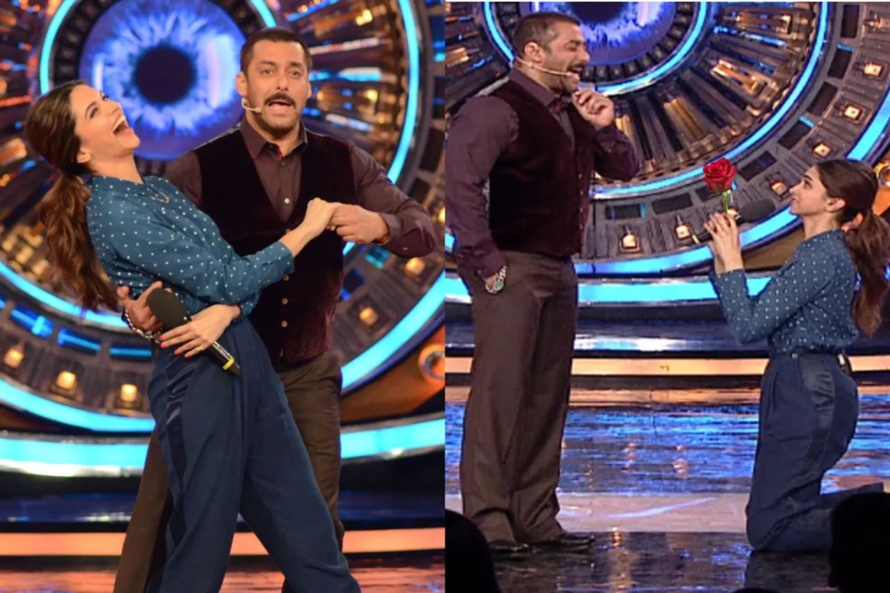 Deepika Padukone and Salman Khan on Bigg Boss set